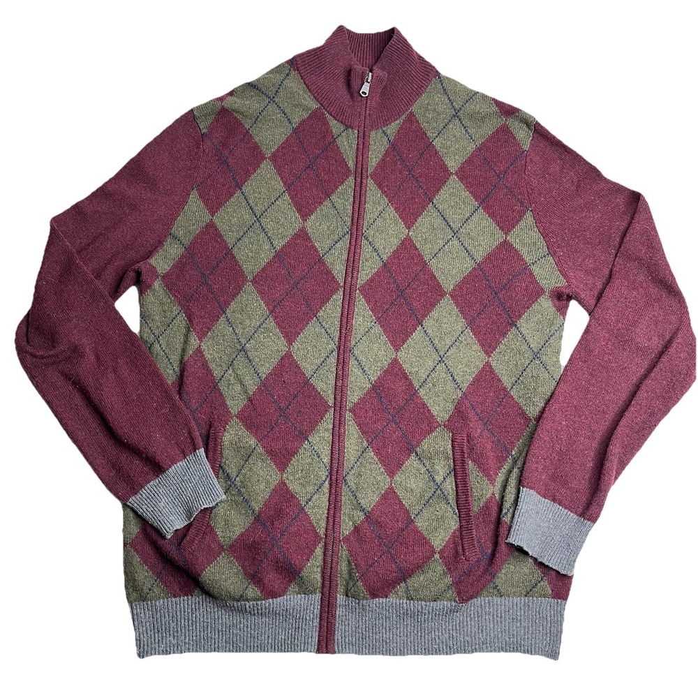 GAP Full-Zip Wool Blend Sweater Men XL Tall Diamond Preppy Academia Pockets
